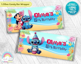 Envoltorio de barra de caramelo para fiesta de cumpleaños de Lilo y Stitch, etiqueta de envoltura de barra de chocolate de Stitch, decoración imprimible