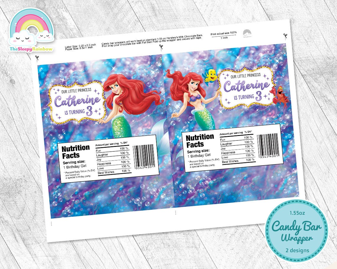 Little Mermaid Birthday Party Candy Bar Wrapper Little Mermaid - Etsy