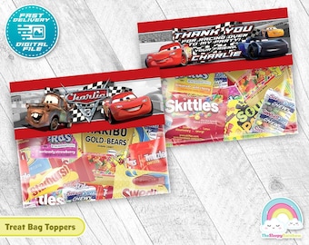Cars Birthday Party Treats Bag Label Race Car Lighting McQueen Favor plastic Bag Toppers Printable Decoration