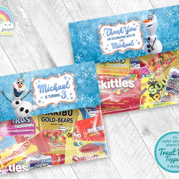 Olaf Frozen Birthday Party Treats Bag Label Olaf Favor Frozen plastic Bag Toppers Printable