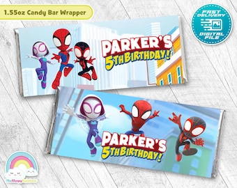Spidey and his Amazing Friends Birthday Party Candy Bar Wrapper Ghost-Spider Spin Chocolate Label Printable File Decoration