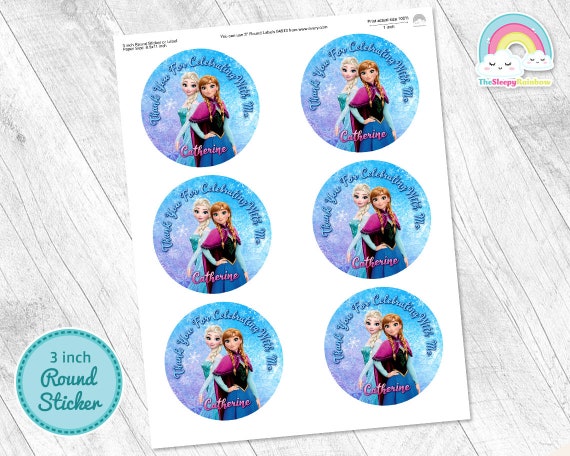 Frozen Elsa Anna 3 inch round sticker Birthday Party Favor Tags Frozen 3  inch circle Sticker Treats Tags Thank you Label