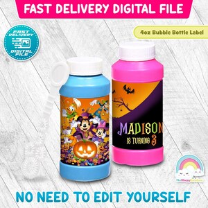 Mickey Mouse Halloween Birthday Party 4 oz Bubble Bottle Label Mickey Halloween Standard Bubble Bottle Label Printable Decoration