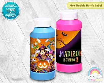 Mickey Mouse Halloween Birthday Party 4 oz Bubble Bottle Label Mickey Halloween Standard Bubble Bottle Label Printable Decoration