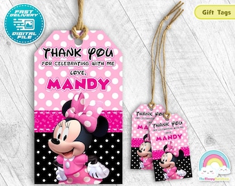 Minnie Mouse Birthday Party Favor Tags Minnie Gift Treats Tags Thank you Label Decoration