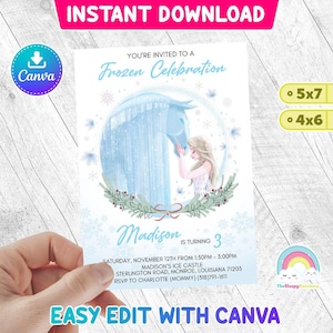 Elsa With The Nokk Horse Invitation Birthday Invite Party Classic ELSA FROZEN Invites Easy Edit Canva Template Editable File