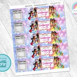 Princess Birthday Party Bottle Label All Princess Water Bottle Wrapper ...