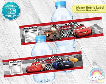 Cars Birthday Party Bottle Label Race Cars Water Bottle Wrapper Label Printable Lighting Mc Queen Mater Decoration