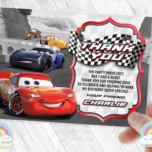 Cartão de agradecimento de aniversário de carros Cartão de agradecimento de aniversário de Race Car Lightning McQueen