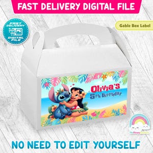 Lilo and Stitch Verjaardagsfeestje Geveldoos Doos Label Stitch Cadeau Traktaties Bedankt Label Afdrukbare decoratie