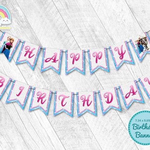 Frozen Elsa Anna Happy Birthday Banner Garland Frozen Birthday Banner Printable Party