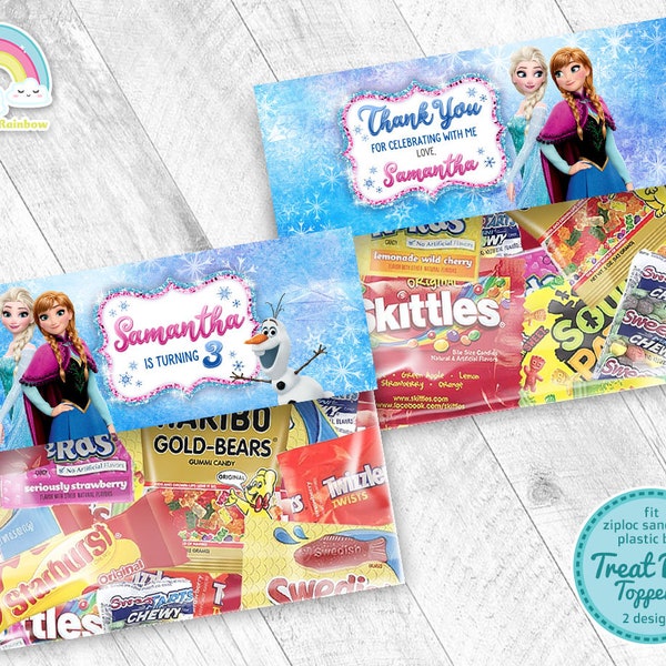 Frozen Birthday Party Treats Bag Label Elsa Anna Favor Frozen plastic Bag Toppers Printable