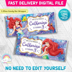 Kleine Meerjungfrau Geburtstagsparty Candy Bar Wrapper Kleine Meerjungfrau Ariel Schokoriegel Wrapper Label Printable Dekoration
