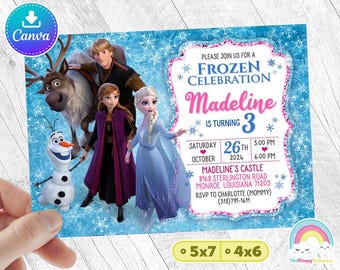 Frozen 2 Invitation Birthday Invite Party Elsa Anna Kristoff Sven Olaf FROZEN 2 Invites Easy Edit Canva Template Editable File