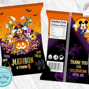 Mickey Mouse Halloween Birthday Party Chip Bags Wrapper Label Mickey Mouse Halloween Snack Bag Printable