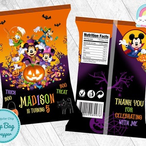 Mickey Mouse Halloween Birthday Party Chip Bags Wrapper Label Mickey Mouse Halloween Snack Bag Printable