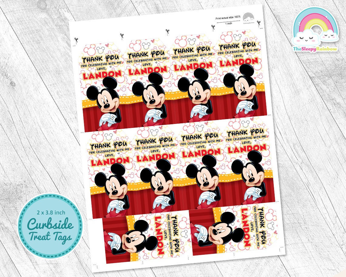 Mickey Mouse Birthday Party Favor Tags Mickey Gift Treats Tags Thank ...