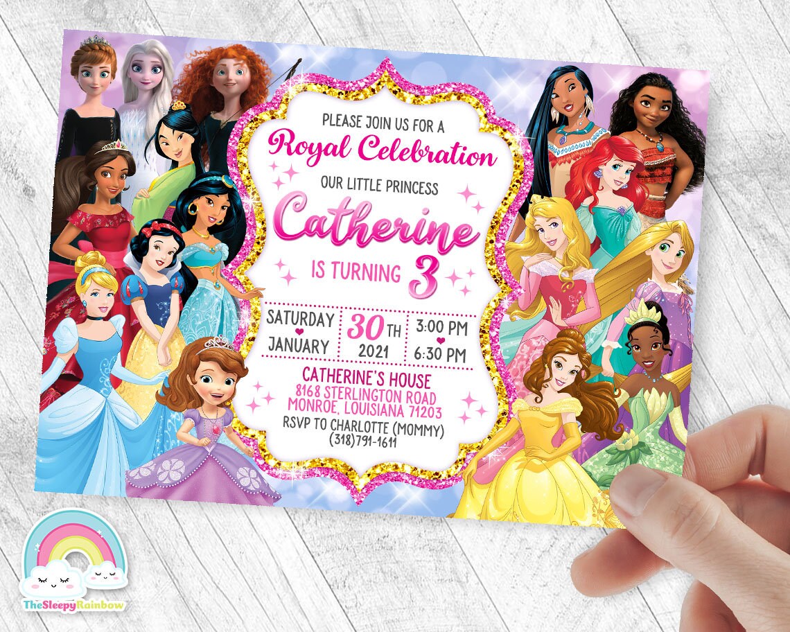 Princess Invitation Birthday Invite Party All Princess Invites | Etsy