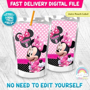 Minnie Birthday Party Juice Pouch Label Minnie Mouse Chalk Bowtique Birthday Bow Juice Label Printable Decoration