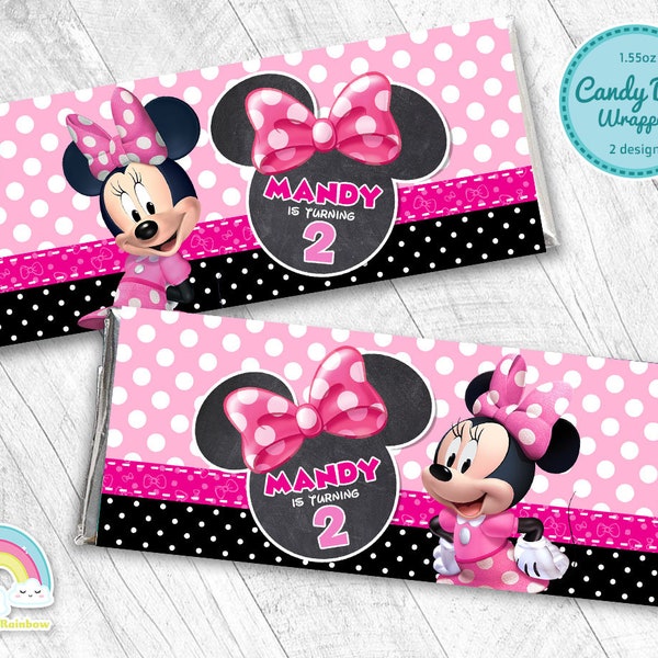 Minnie Mouse Pink Bow Birthday Party Candy Bar Wrapper Minnie Mouse Chocolate Bar Wrapper Label Printable