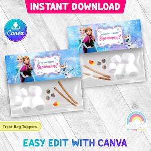 アナと雪の女王 雪だるまを作りたいですか 誕生日パーティーのお菓子バッグラベル エルサ アナの記念品 アナと雪の女王 ビニール袋のトッパー 印刷可能 編集 Canva テンプレート
