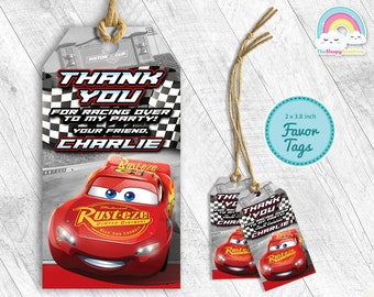Cars Birthday Party Race Car Lightning McQueen Favor Tags Gift Tag Treats Tags Thank you Label