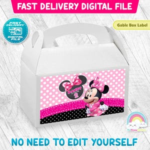 Minnie Chalk Birthday Party Gable Box Label Minnie Pink Gift Treats Box Thank you Label Printable Deecoration
