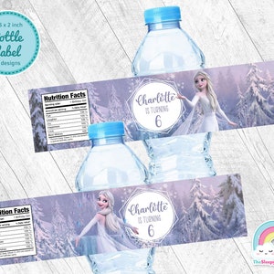 Elsa White Dress Frozen Birthday Party Bottle Label Elsa Frozen Water Bottle Wrapper Label Printable