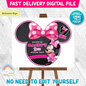 Minnie Mouse Welcome Birthday Sign Minnie Pink Bow tique Bowtique Door Sign Poster Birthday Party Decoration
