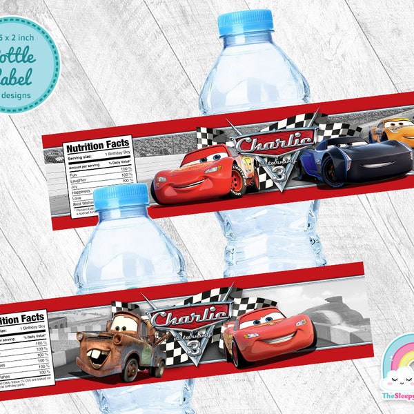 Cars Birthday Party Bottle Label Race Cars Water Bottle Wrapper Label Printable