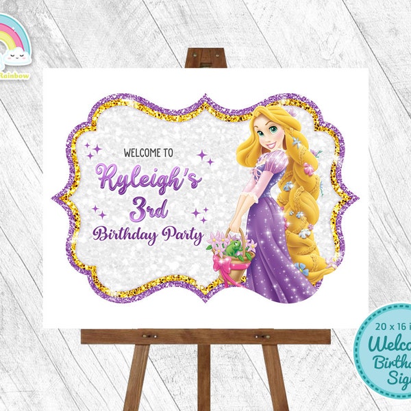Affiche de bienvenue de la princesse Raiponce, plaque de porte emmêlée, affiche de fête d'anniversaire