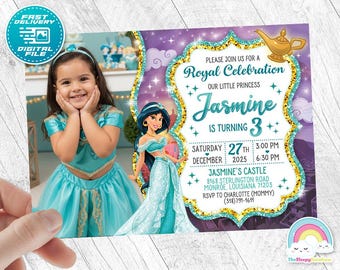 Convite Princesa Jasmine Convite de Aniversário Festa Aladdin Convites de Aniversário com foto do seu filho(a)