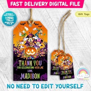 Mickey Mouse Halloween Party Favor Tags Mickey Gift Tag Treats Tags Thank you Label Party Printable Decoration