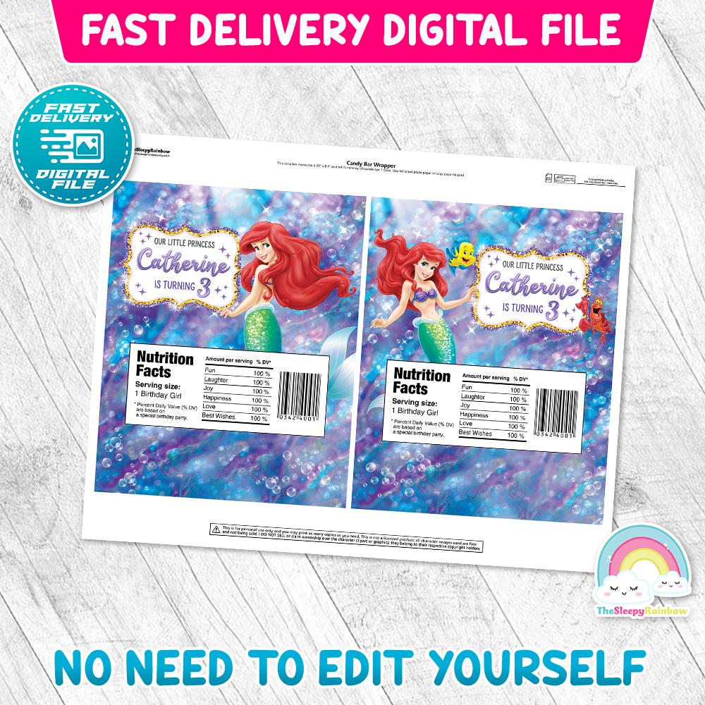 Little Mermaid Birthday Party Candy Bar Wrapper Little Mermaid Ariel ...