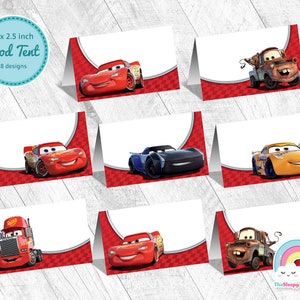 Cars Food Tent Geburtstagsparty druckbare Rennautos Lebensmittel Etikett 4 Designs Essenszelt
