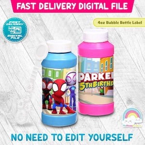 Spidey and his Amazing Friends Birthday Party 4 oz Bubble Bottle Label Ghost-Spider Spin Standard Bubble Printable Decoration