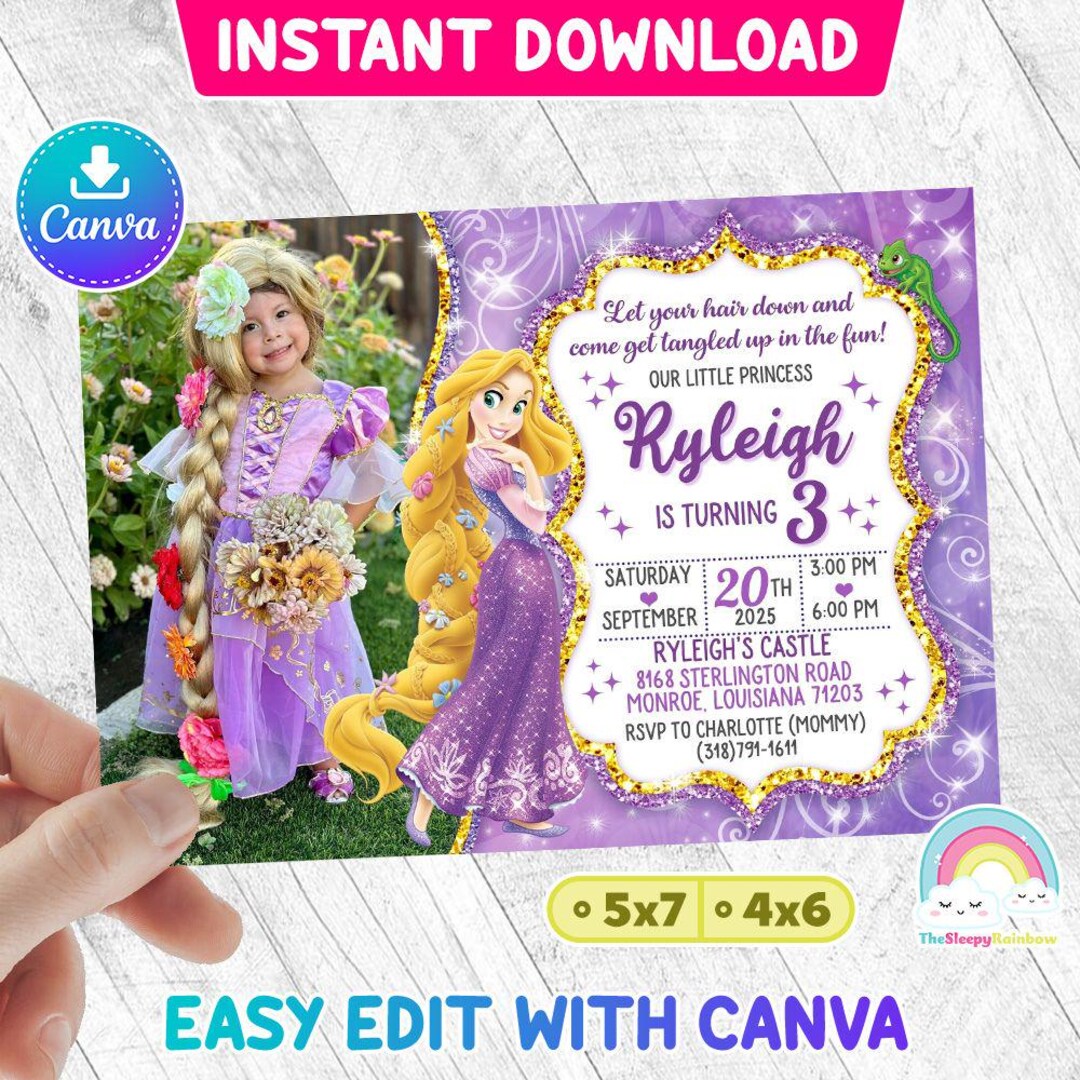 Rupenzel Invitations Princess Rapunzel Invitation Birthday Invite Party Tangled Invites ...