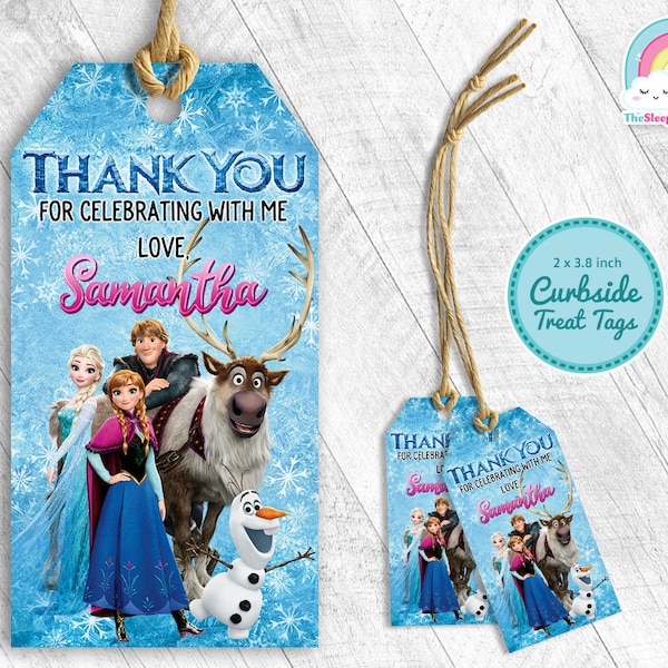 Frozen Glitter Beautiful Elsa Anna Kristoff Sven Olaf Party Favor Tags Frozen Gift Tag Treats Tags Thank you Label