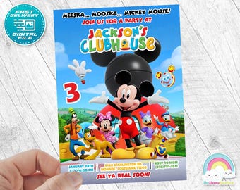 Mickey Mouse Invitation Birthday Invite Party Clubhouse Club House Playhouse Play Invites Birthday Toodles Invitations