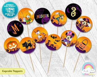 Mickey Cupcake Toppers 2 Zoll rund Geburtstag Party Printable Mickey Mouse Halloween Aufkleber 2 Zoll Kreis Aufkleber Cupcake Topper Dekoration