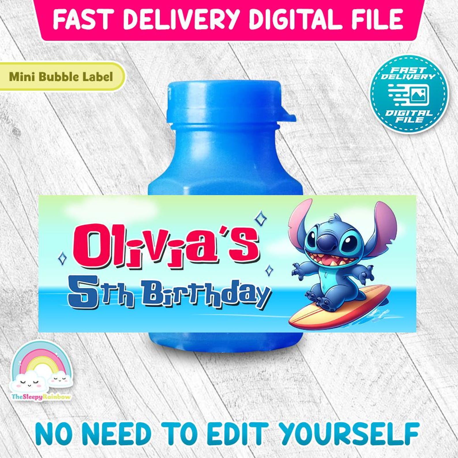Lilo and Stitch Birthday Party Mini Bubble Bottle Label Stitch Mini ...