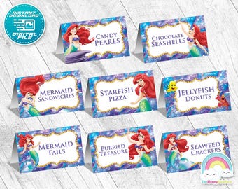 Little Mermaid Food Tent Birthday Party Printable Ariel Mermaid Food Label 8 Designs Food Tent Decoration Instant Download