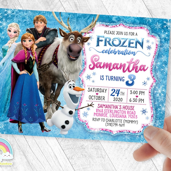 Frozen Invitation Birthday Invite Party Glitter Beautiful Elsa Anna Kristoff Sven Olaf FROZEN Invites