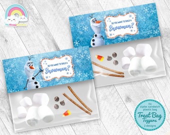 Olaf Frozen ¿Quieres construir un muñeco de nieve? Fiesta de cumpleaños trata la etiqueta de la bolsa Olaf Favor Frozen bolsa de plástico Toppers imprimible