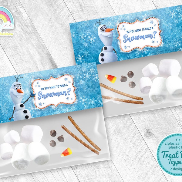 Olaf Frozen Do you wanna build a snowman Birthday Party Treats Bag Label Olaf Favor Frozen plastic Bag Toppers Printable