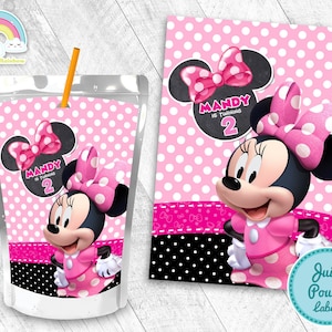 Minnie Birthday Party Juice Pouch Label Minnie Mouse Chalk Bowtique Birthday Bow Juice Label Printable