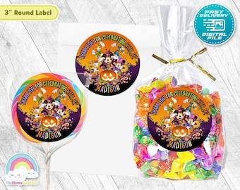 Mickey Mouse Halloween 3 inch round sticker Birthday Favor Lollipop Halloween Treats Tags Label Party Printable Decoration