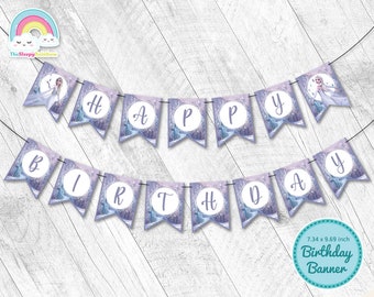 Elsa White Dress Elegant Happy Birthday Banner Garland Frozen Birthday Banner Printable Party