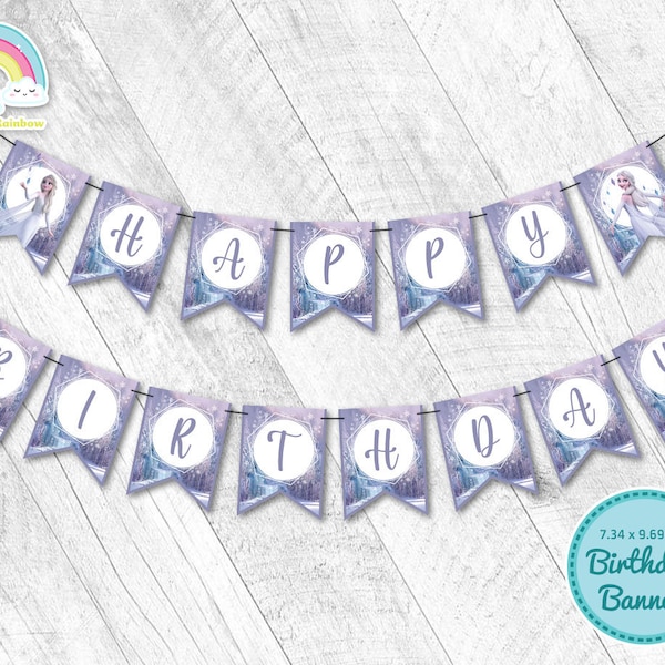 Elsa White Dress Elegant Happy Birthday Banner Garland Frozen Birthday Banner Printable Party