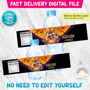Mickey Mouse Halloween Birthday Party Bottle Label Mickey Mouse Halloween Water Bottle Wrapper Label Printable Decoration